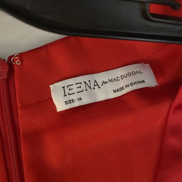 $398 IEENA Mac Duggal [ 14 ] Puff Sleeve Satin A-Line Gown in‎ Red - Picture 3 of 16
